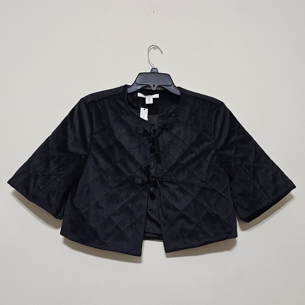 Anna & Ava Women's Jacket S/M Black Cropped Short Sleeves Front Tie Closure 1070